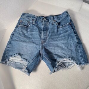 Levi's 501 Original Distressed Denim Shorts Light Wash High Rise Button Fly 28